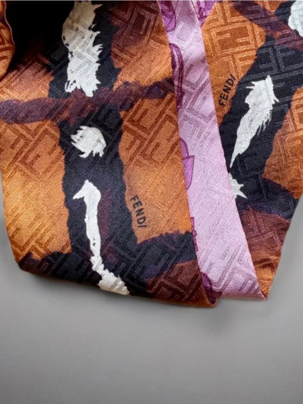 Fendi Brown Pink Silk Wrappy Long Scarf